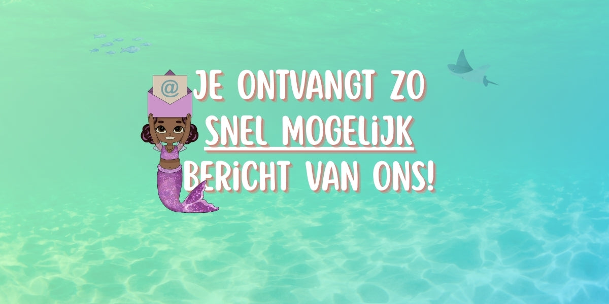 Mermaid Sisters bevestiging illustratie ontwerp 2 – zeemeermin met e-mail icoon en tekst Je ontvangt zo snel mogelijk bericht van ons